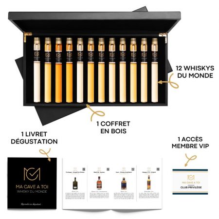 Coffret dégustation Whisky Tasting box set de 6 echantillons en coffret  cadeau en bois