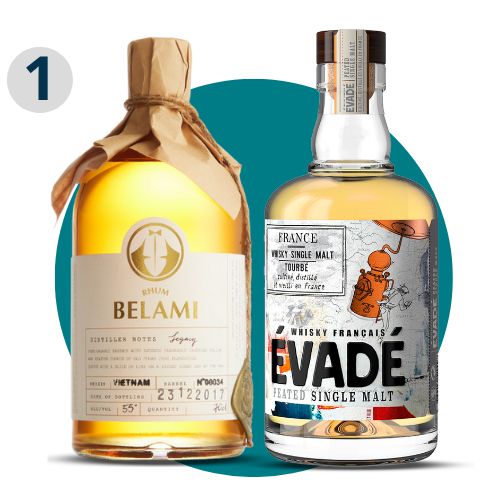 Bouteilles de rhum et de whisky